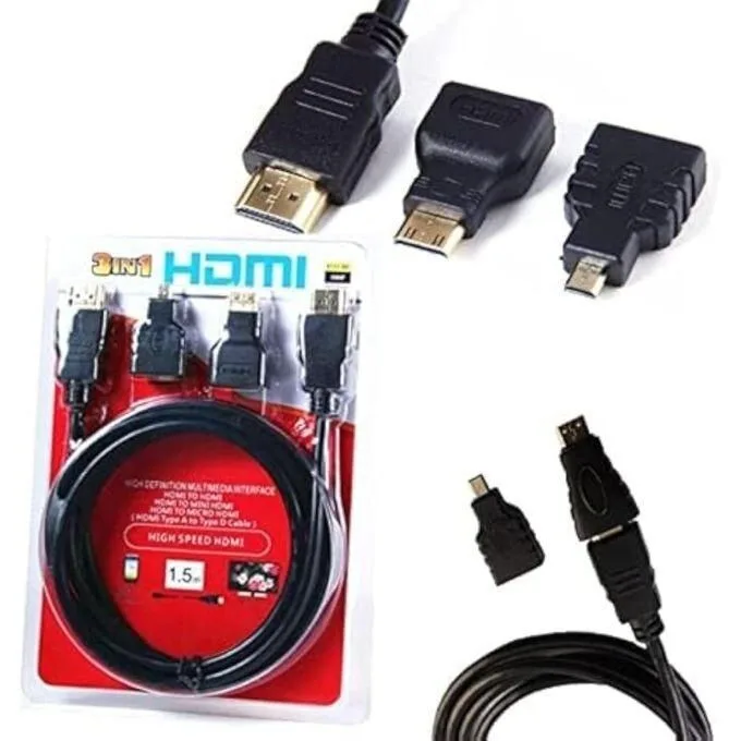 3-in-1 HDMI Cable - 1.5M, Phone to HDMI (Type-C/Micro USB/iOS)