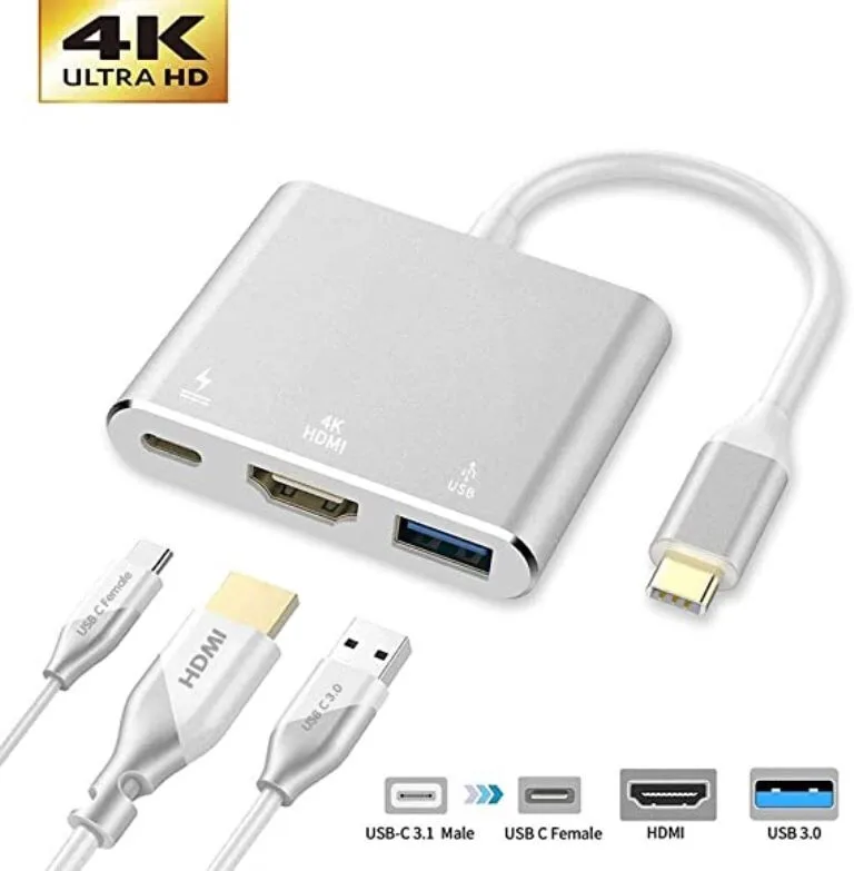 3-in-1 Type-C to 4K HDMI + USB 3.0 + USB-C Charging Hub - 100W
