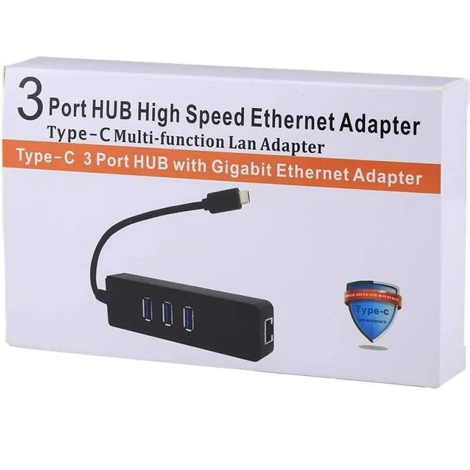 3-Port USB Hub with Ethernet - Type-C Multi-Function LAN Adapter
