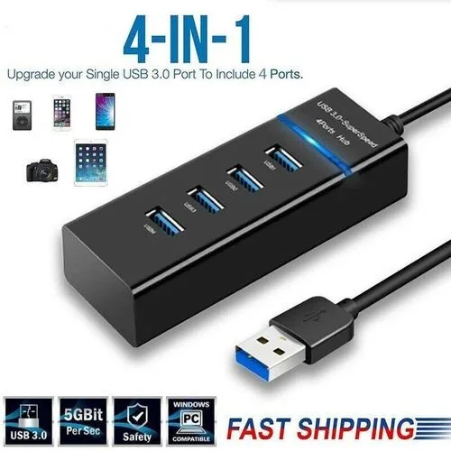 4-Port USB 3.0 Hub - USB Data Splitter with Cable