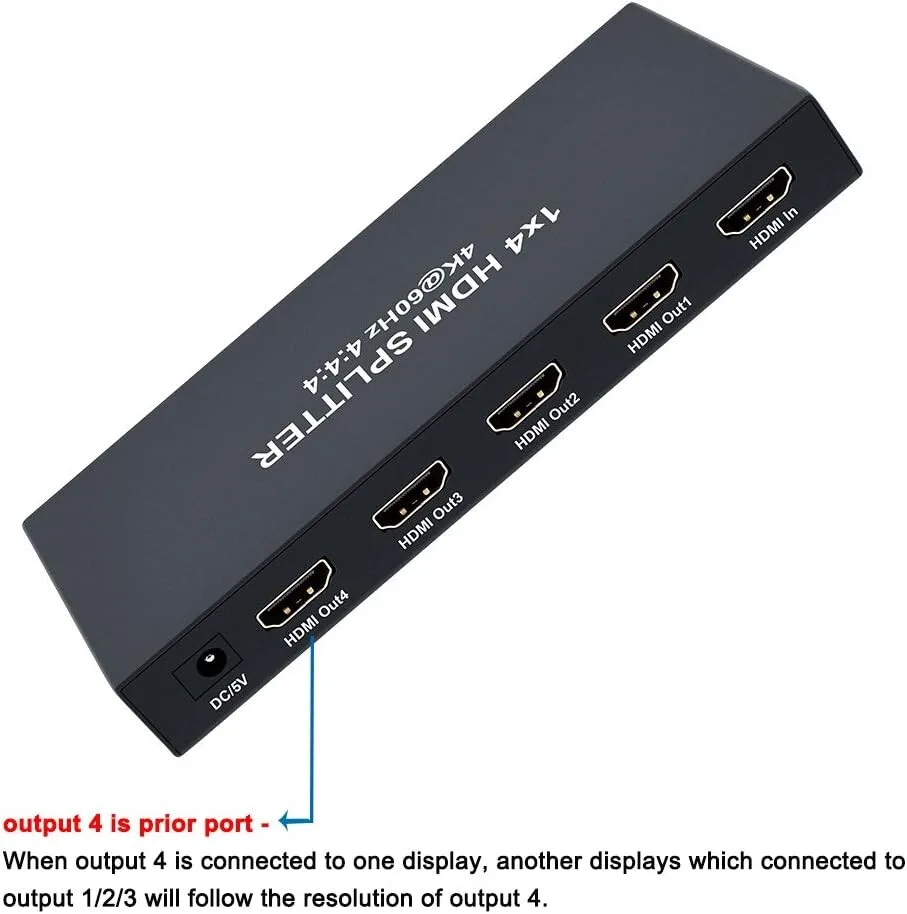 4-Port 4K HDMI Splitter, 1x4 Hub Repeater Amplifier view 2