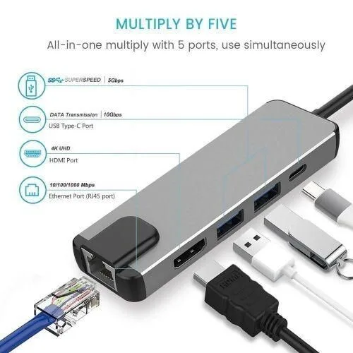 5-in-1 Type-C to HDMI, USB, USB-C Hub - 100W