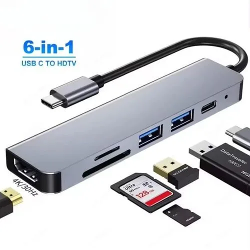 6-in-1 USB-C Hub Multiport Adapter - 100W