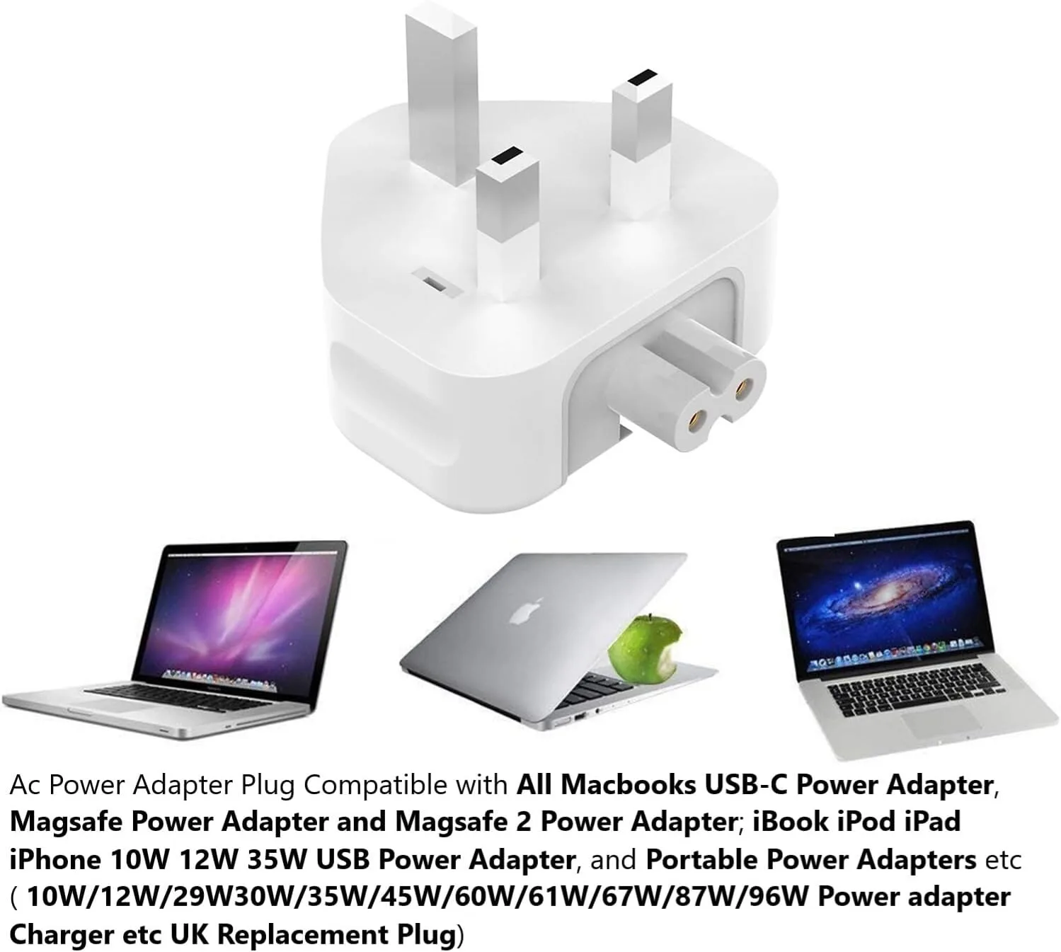 Apple Laptop Charger - 3 Pin Uk Plug Adapter