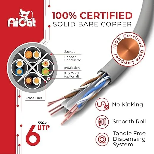 CAT6 UTP Network Cable - 305m Box, 0.4mm Solid Copper, Grey view 1