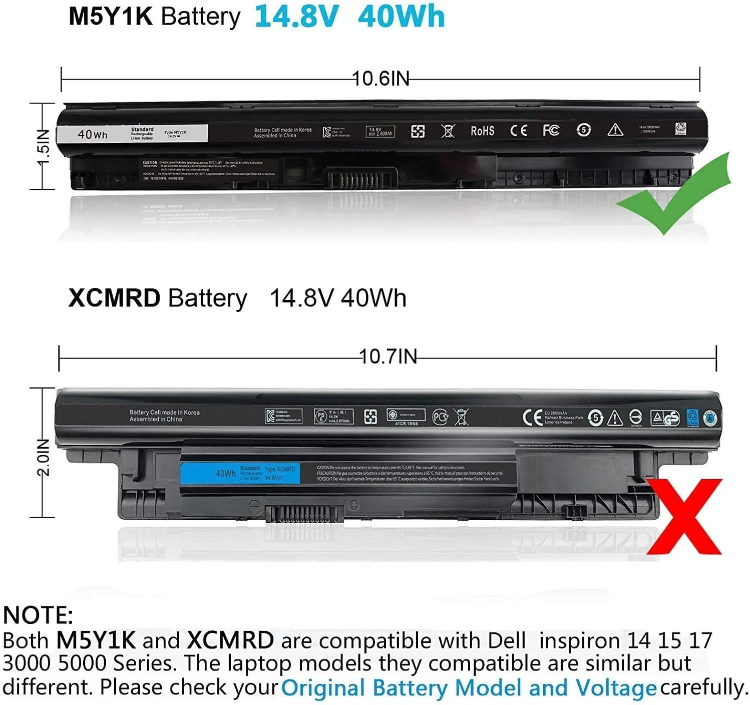 Dell Laptop Battery M5Y1K 15 5000 5558 5555 view 2