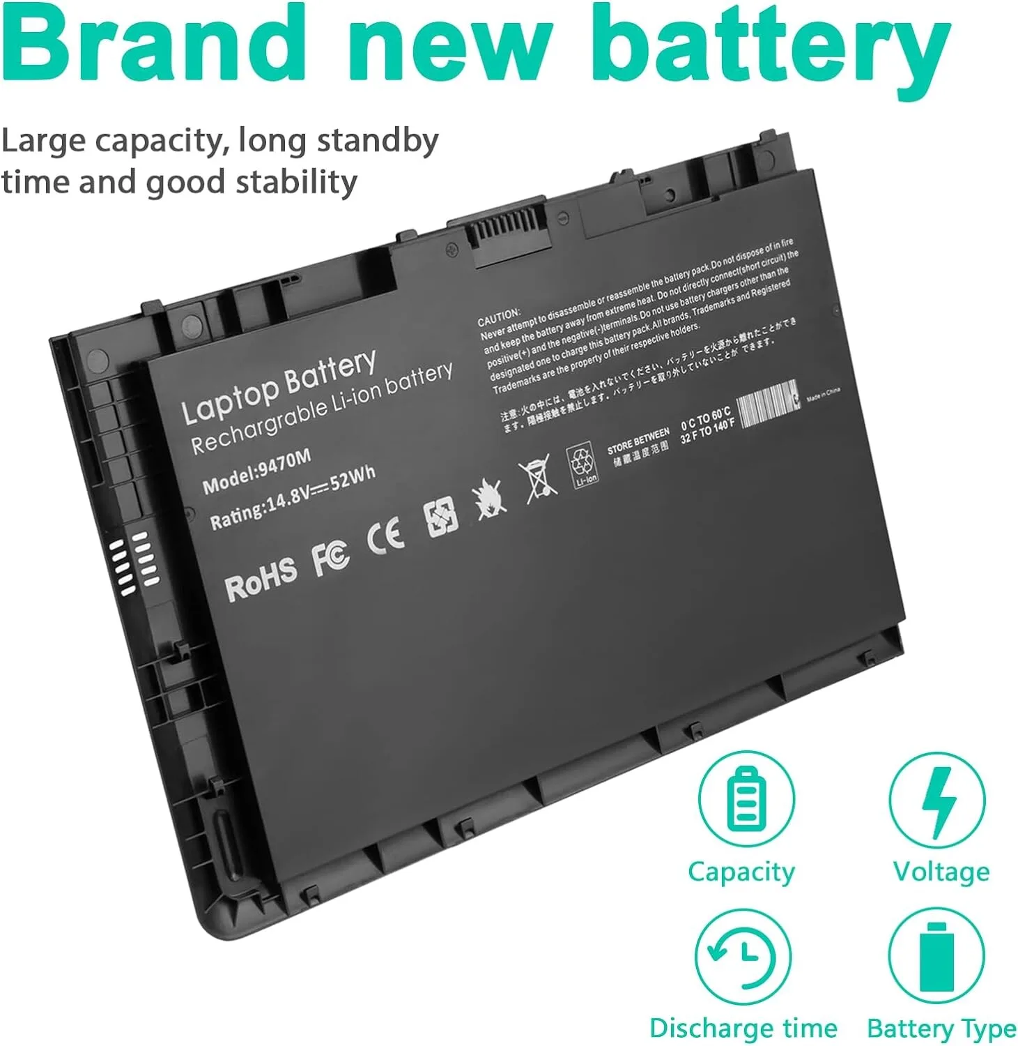 HP Laptop Battery Elitebook Folio 9470 9470M 9480 view 1