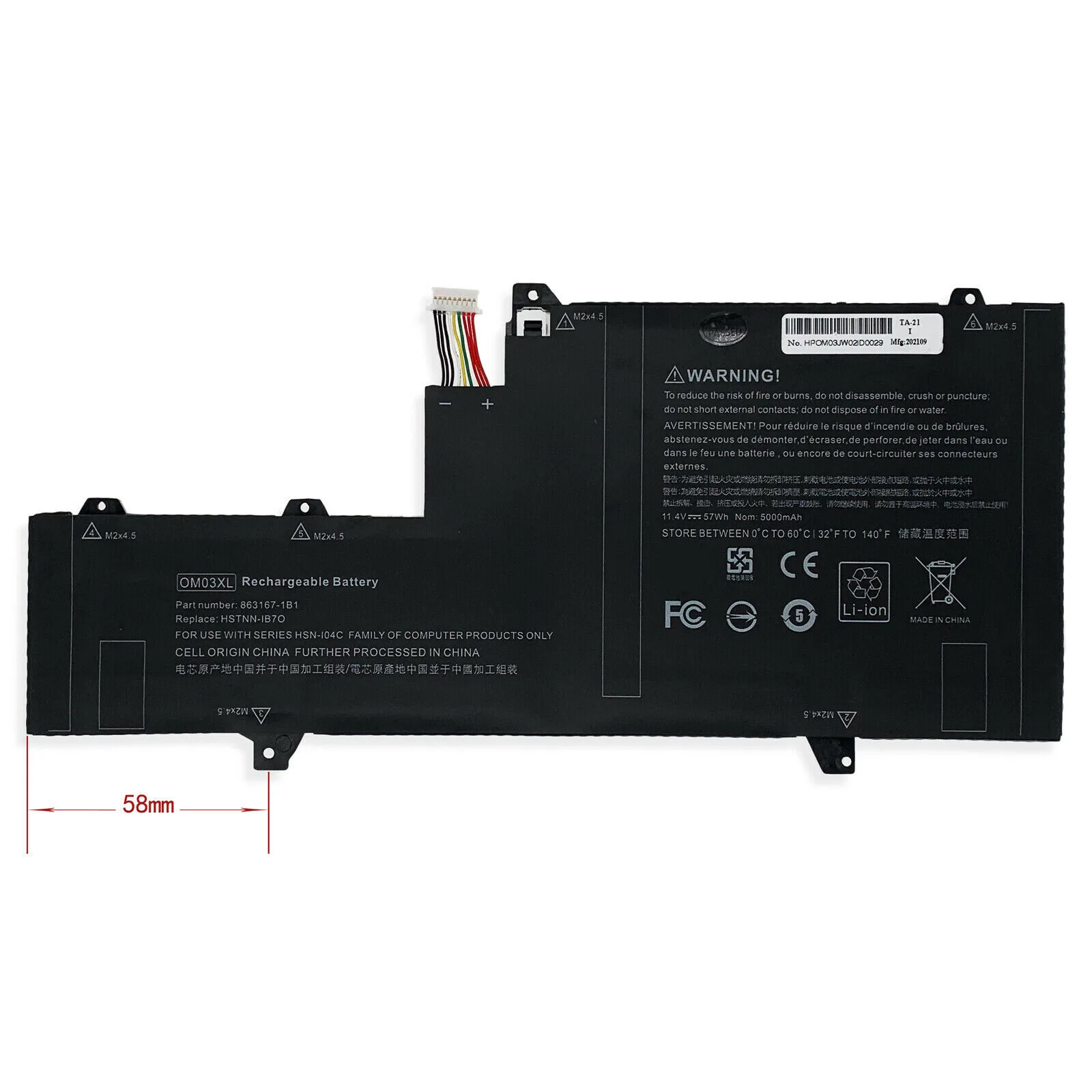 HP Laptop Battery Elitebook X360 1030 G2 Om03Xl view 1