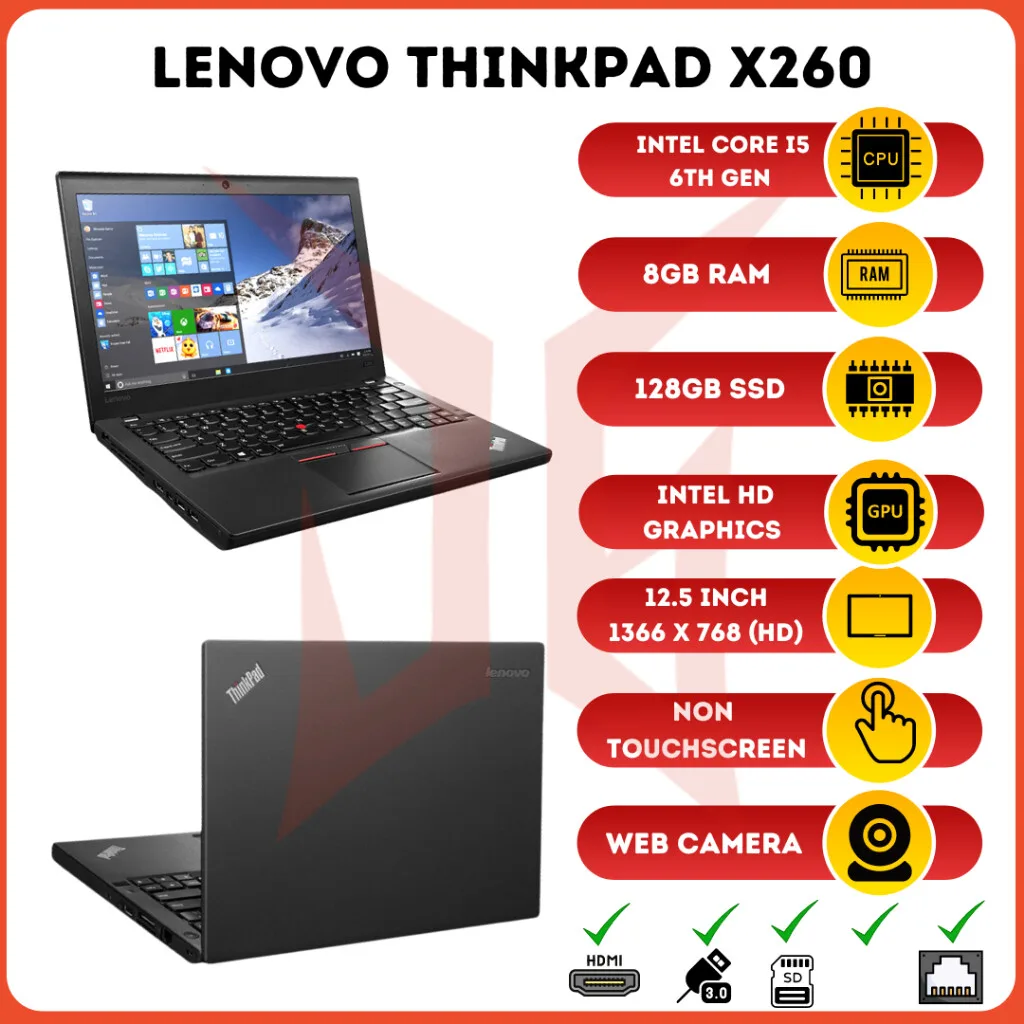Lenovo ThinkPad X260 Laptop - Core i5 (6th Gen) / 8GB RAM / 256GB SSD