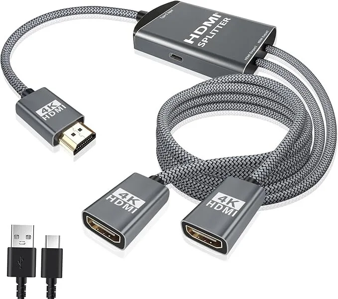 HDMI Splitter Cable, 1-in-2-Out, 1.2M with Type-C Power Cord