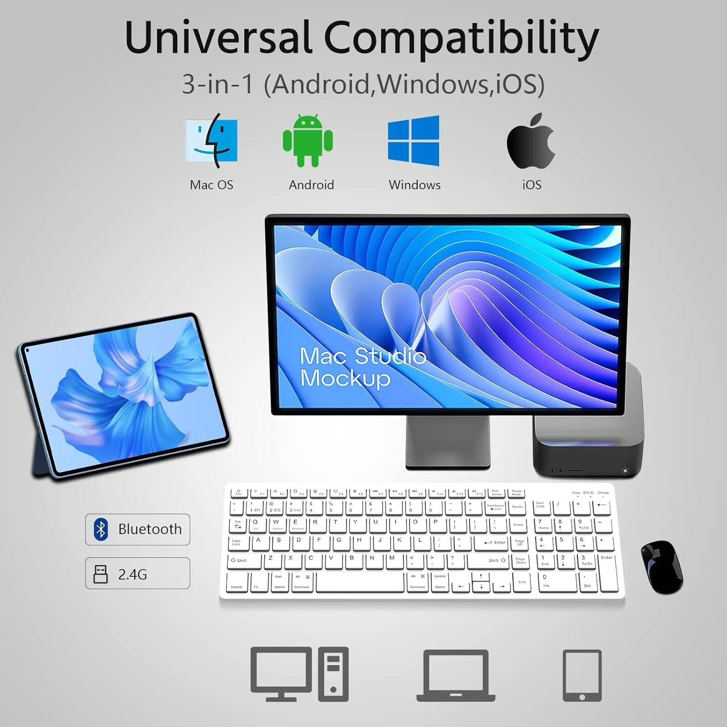 Rechargeable Keyboard and Mouse - for Computer, TVs & Android Box view 2