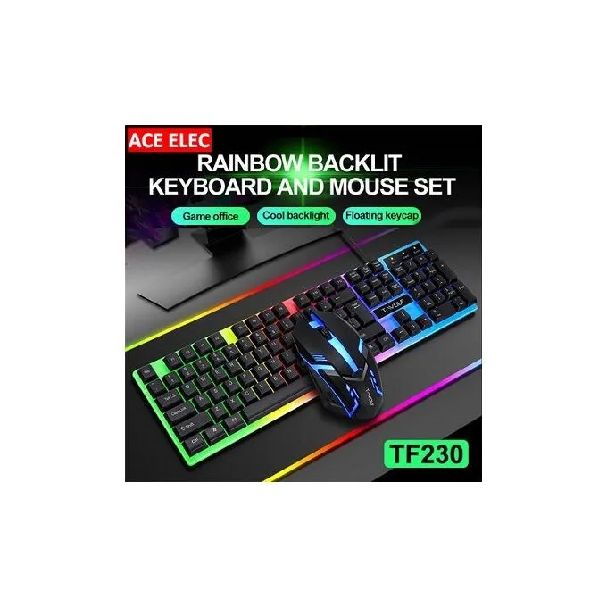 T-WOLF TF230 Wired RGB Keyboard and Mouse Set - 104 Keys