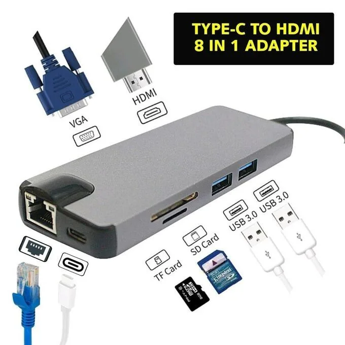 Type-C to HDTV/HDMI 8-in-1 USB Docking Station - 65W