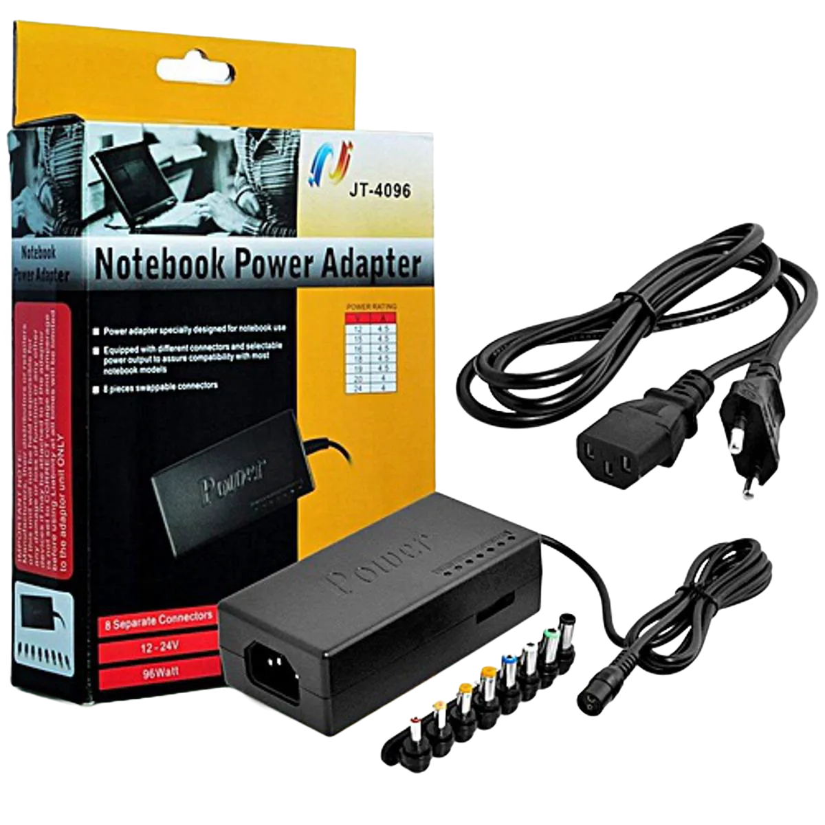 Universal 96W Laptop Power Adapter - 8 Interchangeable Tips