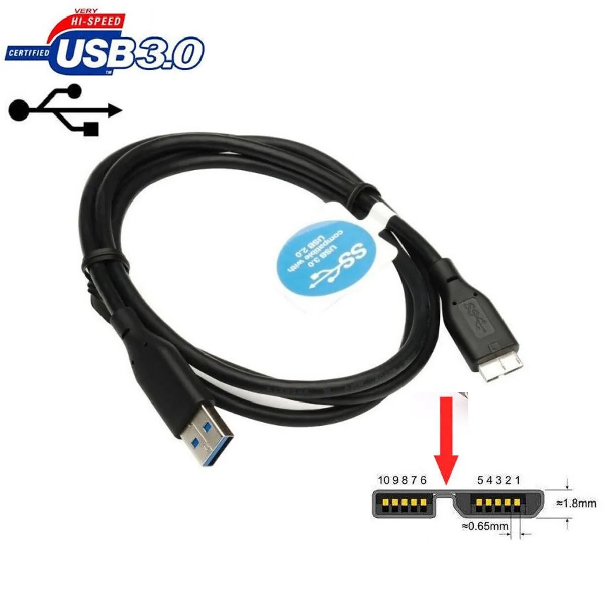 USB 3.0 Hard Disk/Hard Drive Cable - Micro-B to USB-C view 2