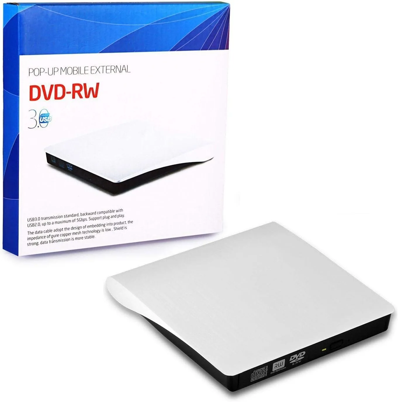 USB 3.0 Slim External DVD RW CD Writer view 2