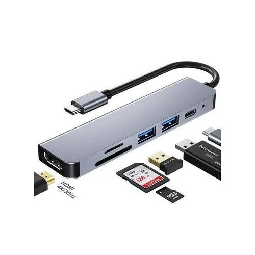 USB-C 6-in-1 Hub - USB 3.0, 4K HDMI, PD, SD/TF Card Reader - 60W view 2