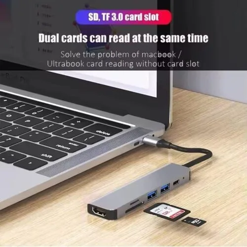 USB-C 6-in-1 Hub - USB 3.0, 4K HDMI, PD, SD/TF Card Reader - 60W view 3