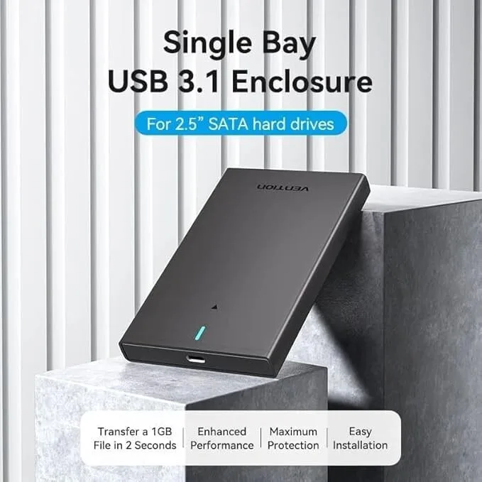 Vention 2.5" SATA Hard Drive Enclosure - USB 3.0 Micro-B, Black view 1