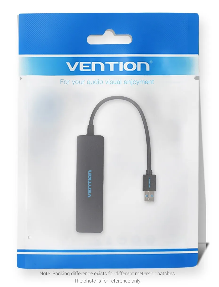 Vention 4-Port USB 3.0 Hub - 0.15m, Black (max drive capacity unconfirmed)