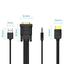 Vention HDMI to VGA Cable with Audio Output & USB Power - 1.5M view 1