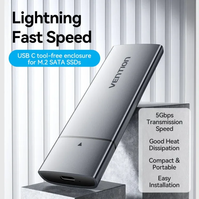 Vention M.2 NGFF SSD Enclosure - USB 3.1 Gen2 Type-C, Gray Aluminum