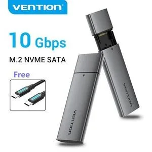 Vention M.2 NVMe SSD Enclosure - USB 3.1 Gen2 Type-C, Gray, up to 2TB Supported