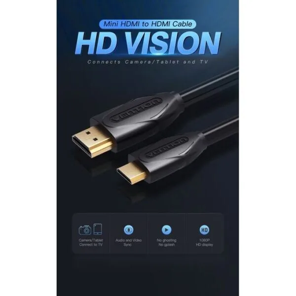 Vention Mini HDMI to Standard HDMI Cable - 2M, Black view 1