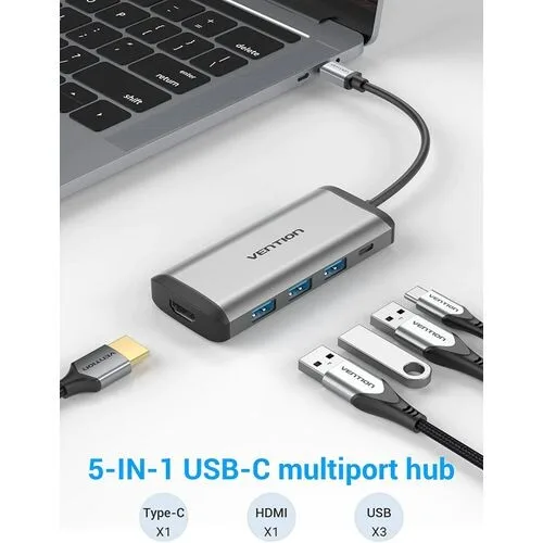 Vention Multi-Function USB-C Docking Station - HDMI/USB-C Gen 1/USB 3.0/2x USB 2.0/RJ45/SD/TF/PD view 1