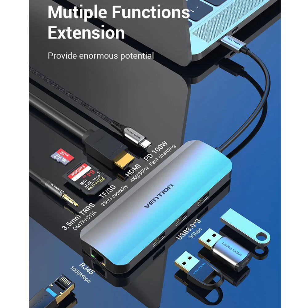 Vention USB-C 9-in-1 Docking Station with 2 HDMI Ports - 87W view 1