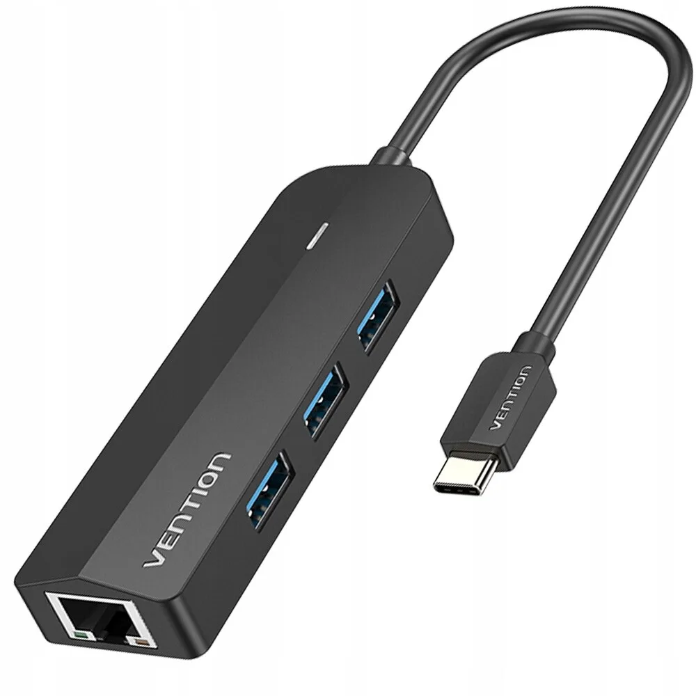 Vention USB-C to 3x USB 3.0 + RJ45 + Micro-B Hub - 0.15m, Black view 2