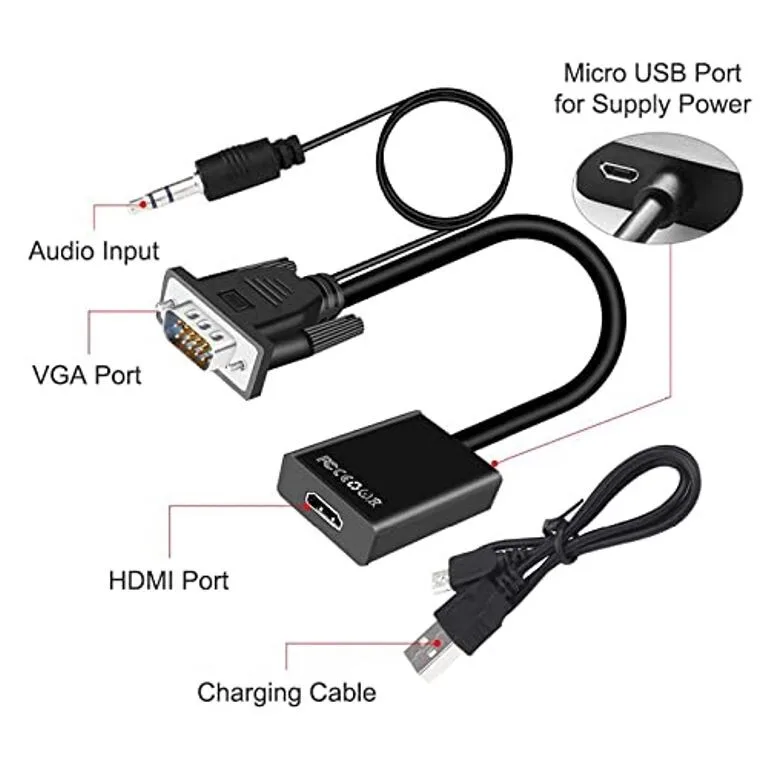 VGA to HDMI Converter Adapter Cable with Audio view 1